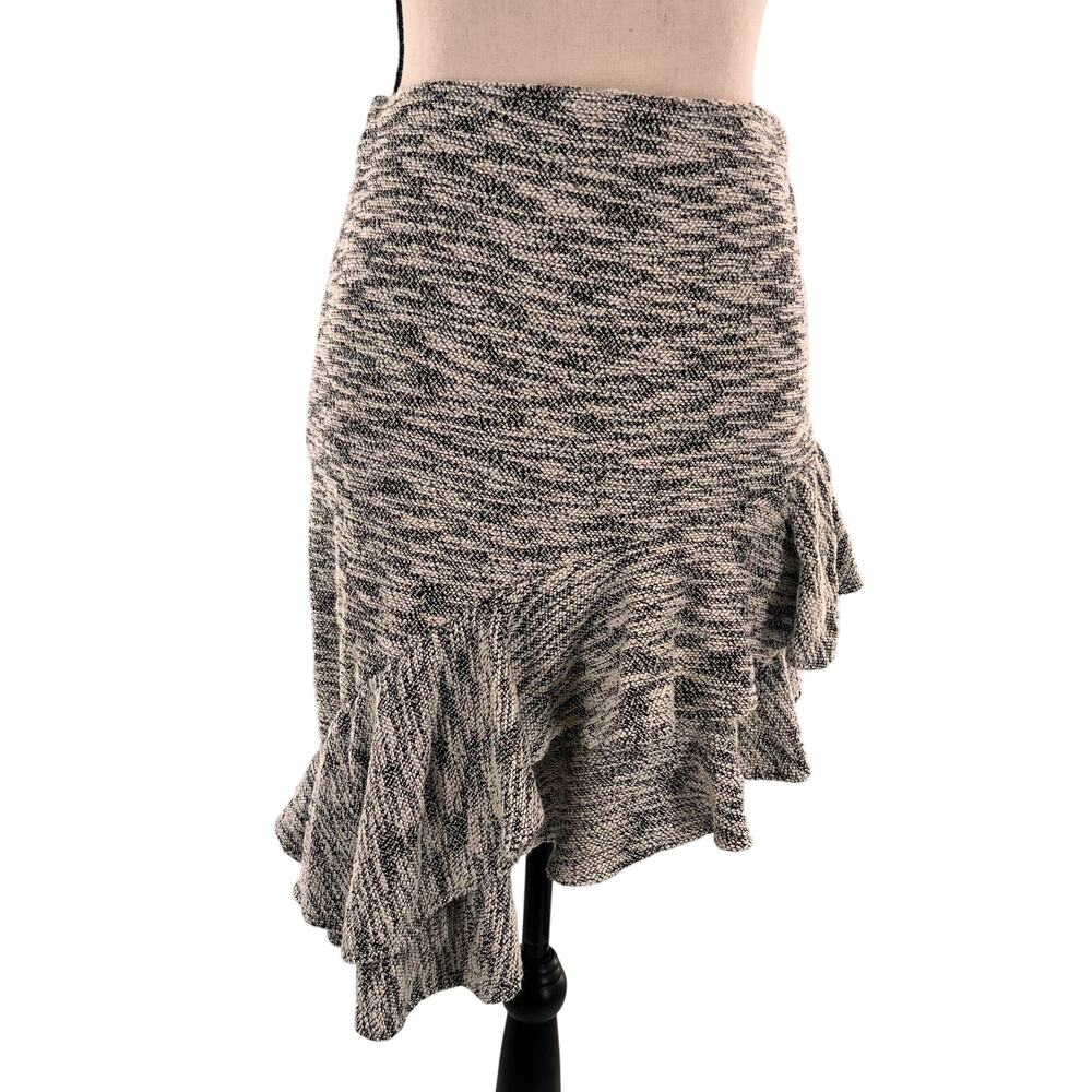 women's zara basic tweed asymmetrical ruffle hem mini skirt small black white